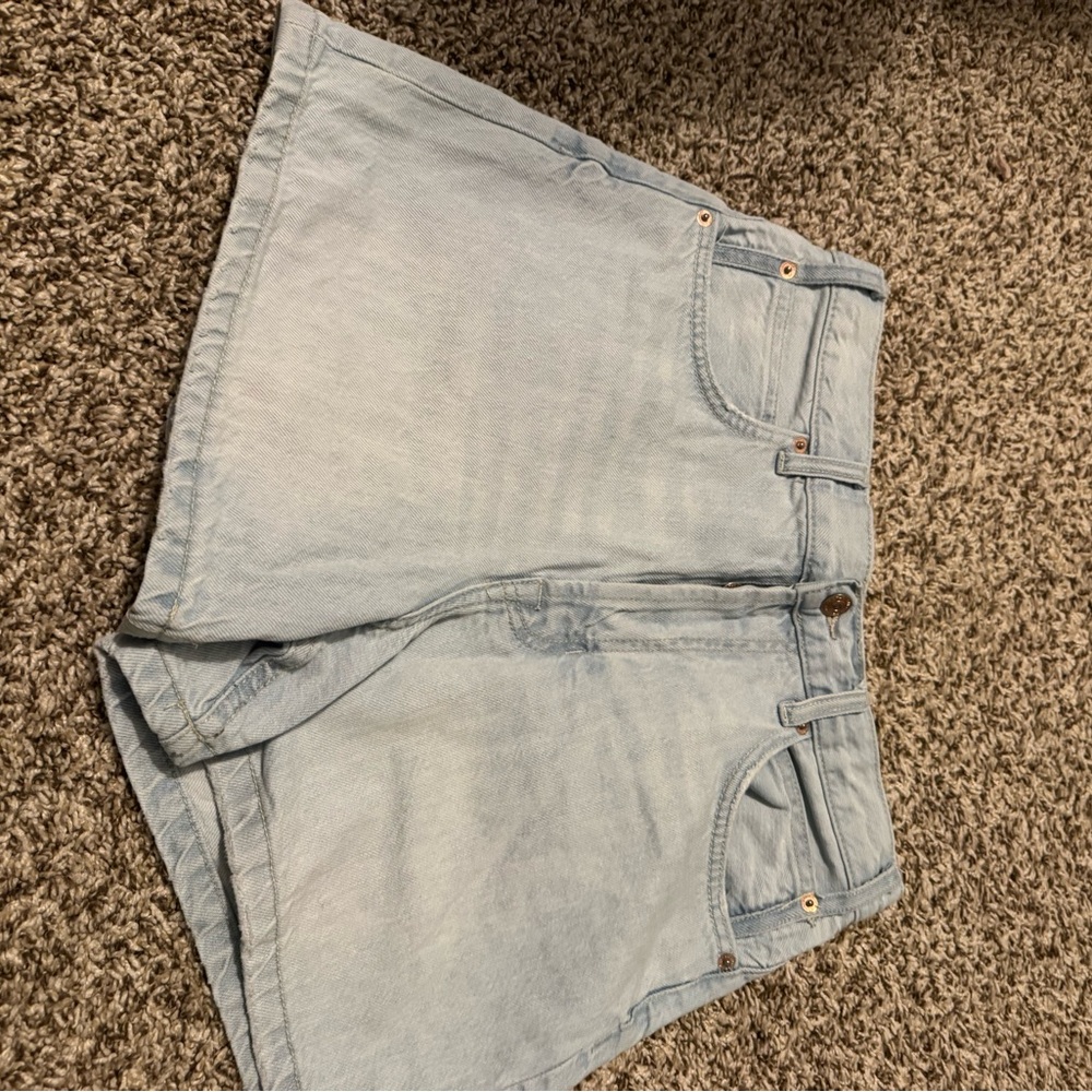 We The Free Light Blue Denim Shortie Shorts